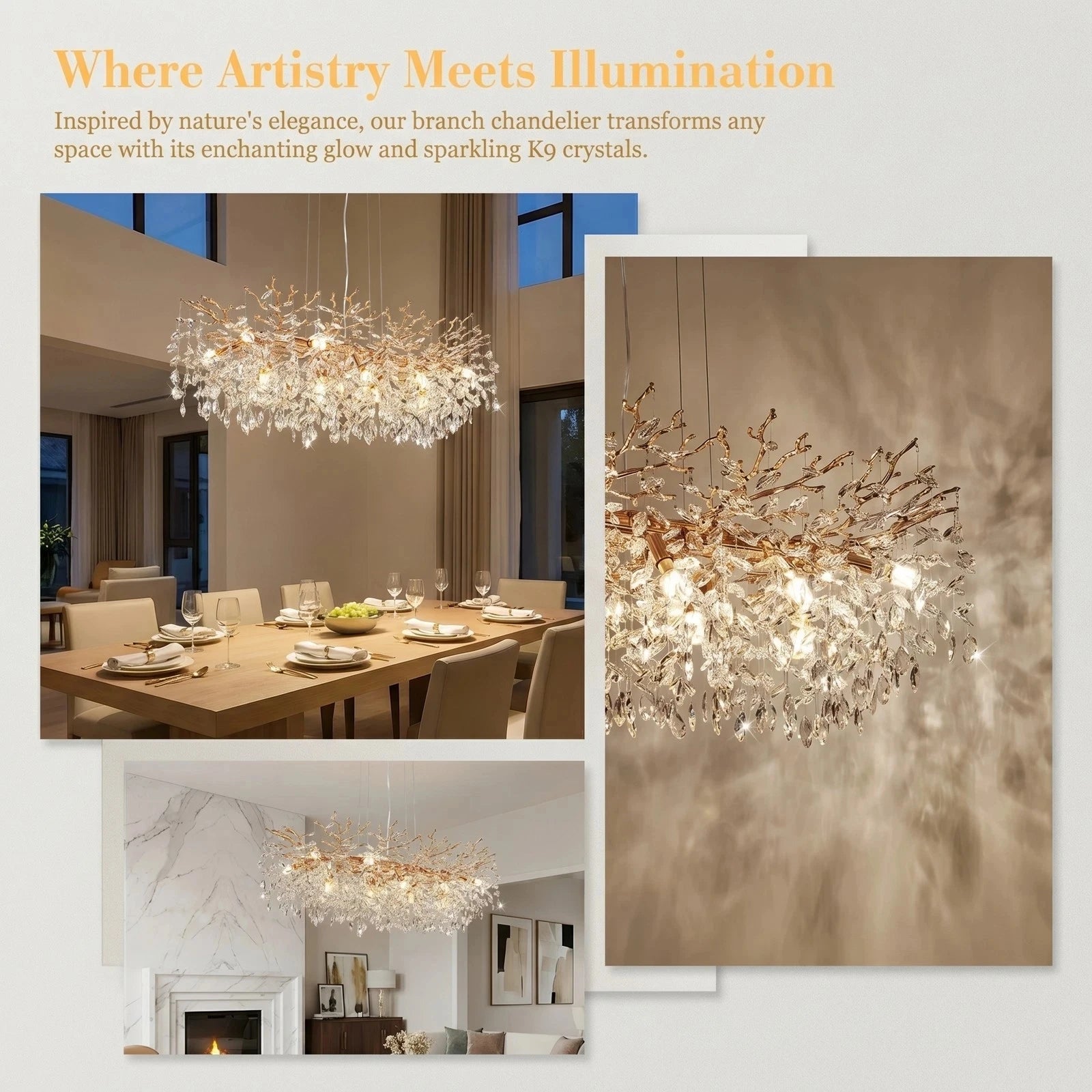 Luxury Gold Tree-Shaped Crystal Chandelier