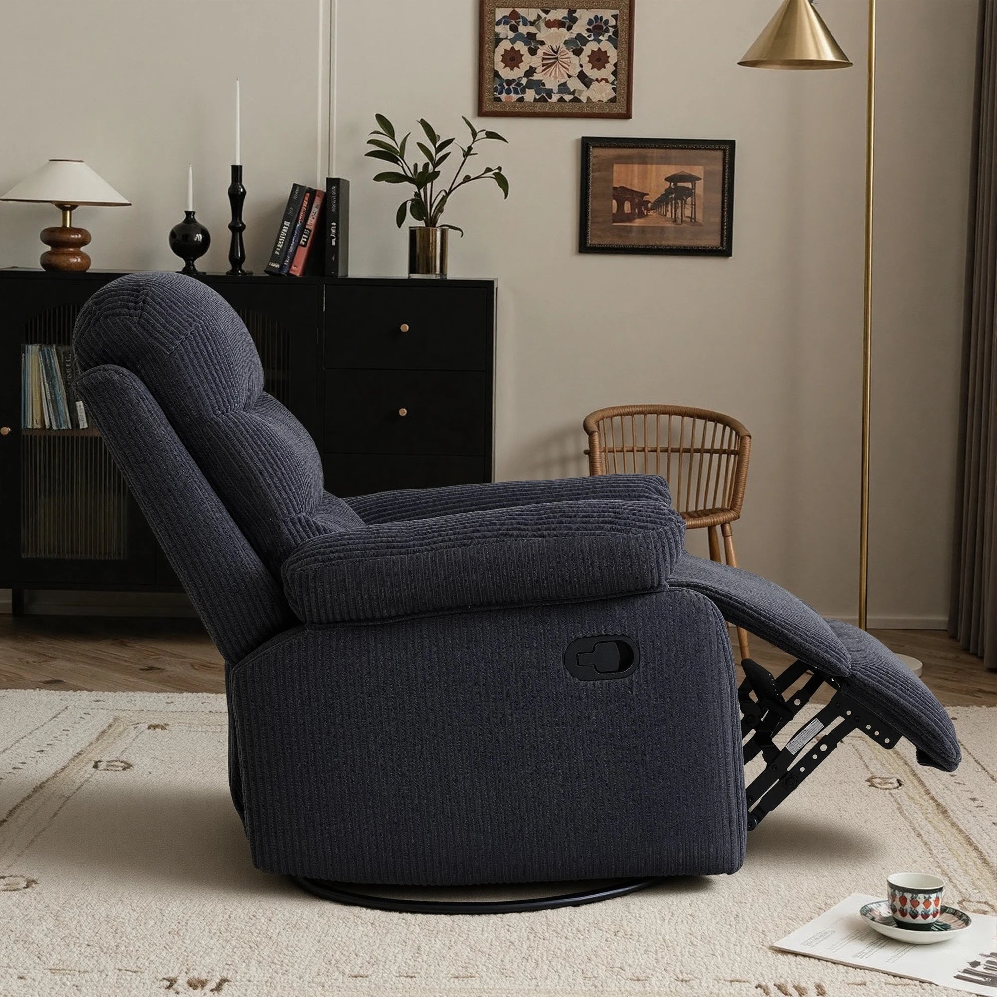 Oversized Corduroy Swivel Recliner Chair