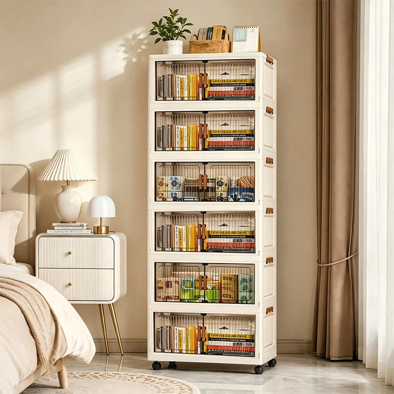 19.7 Inch 3 to 6-Tier Foldable Storage Cabinet with Wheels