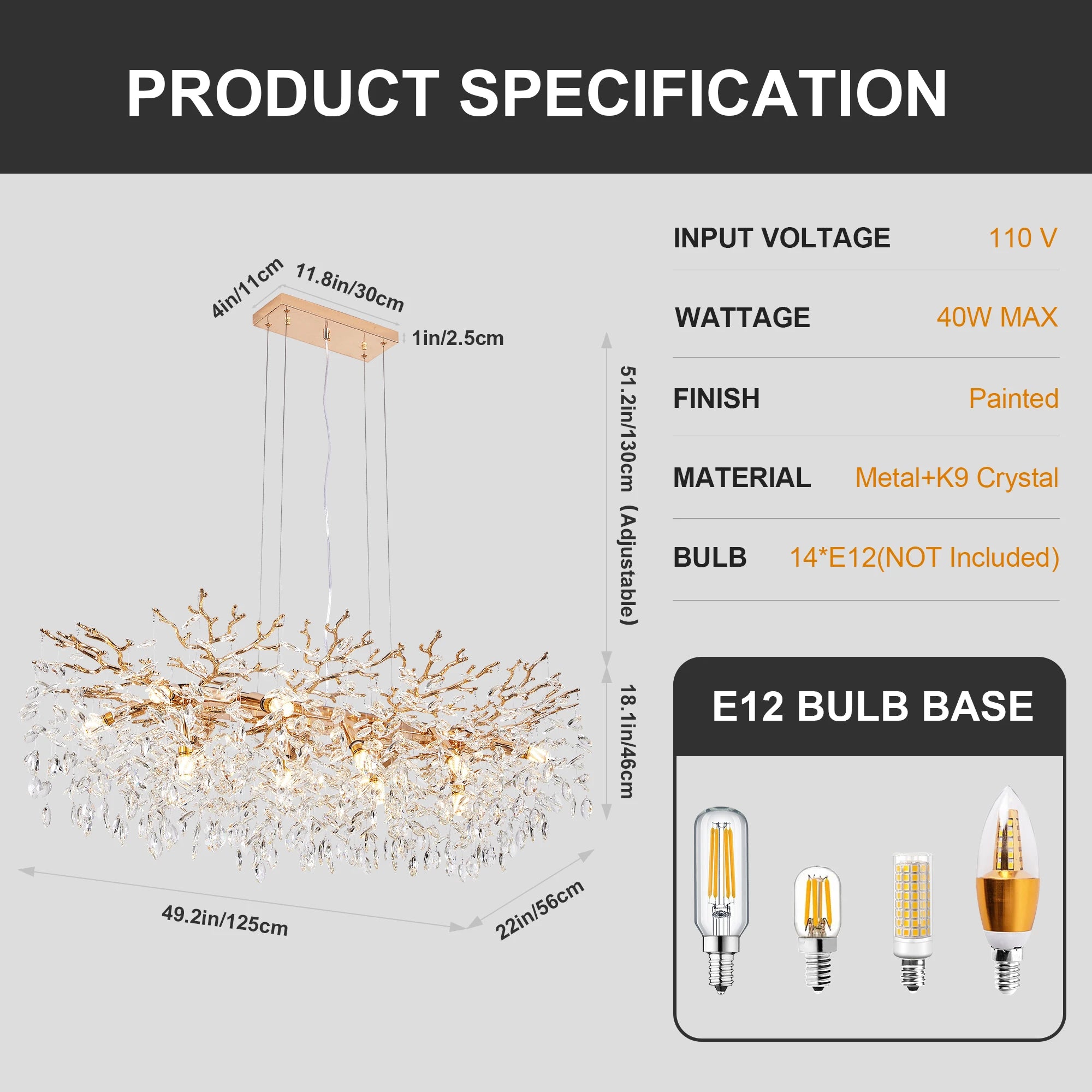 Luxury Gold Tree-Shaped Crystal Chandelier