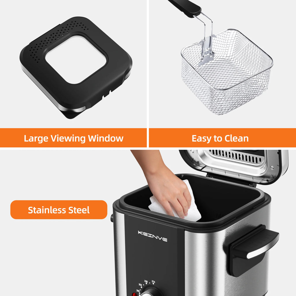Electric Small Deep Fryer, 1.5 L/1.6 QT, Cool Touch Sides, Easy Cleanup, Basket