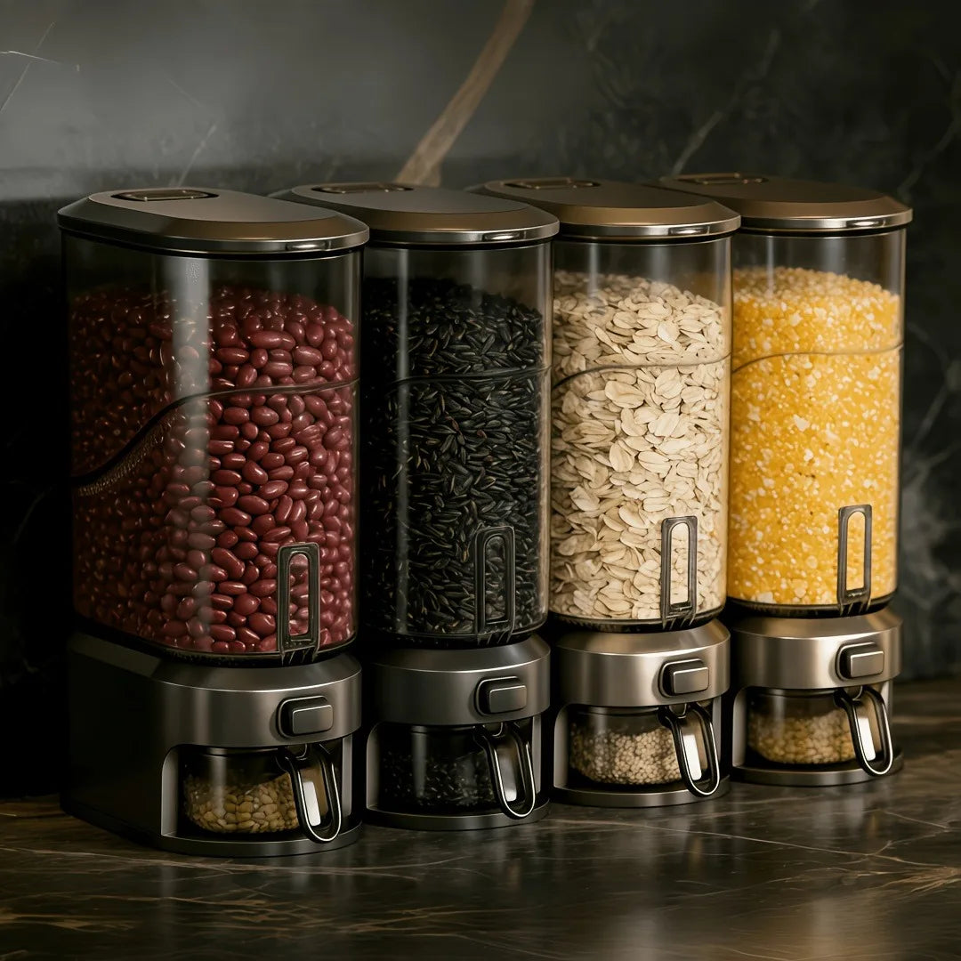Black Transparent Rice Dispenser with Measuring Cup