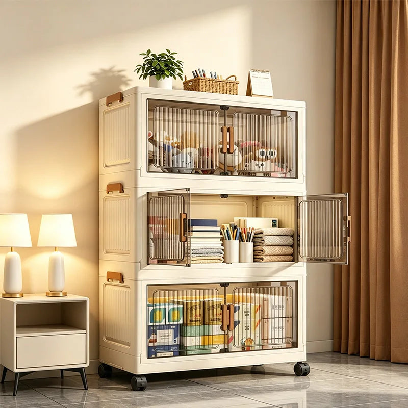 19.7 Inch 3 to 6-Tier Foldable Storage Cabinet with Wheels