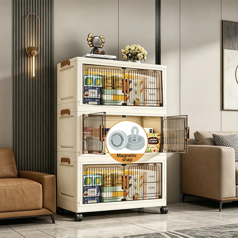 19.7 Inch 3 to 6-Tier Foldable Storage Cabinet with Wheels