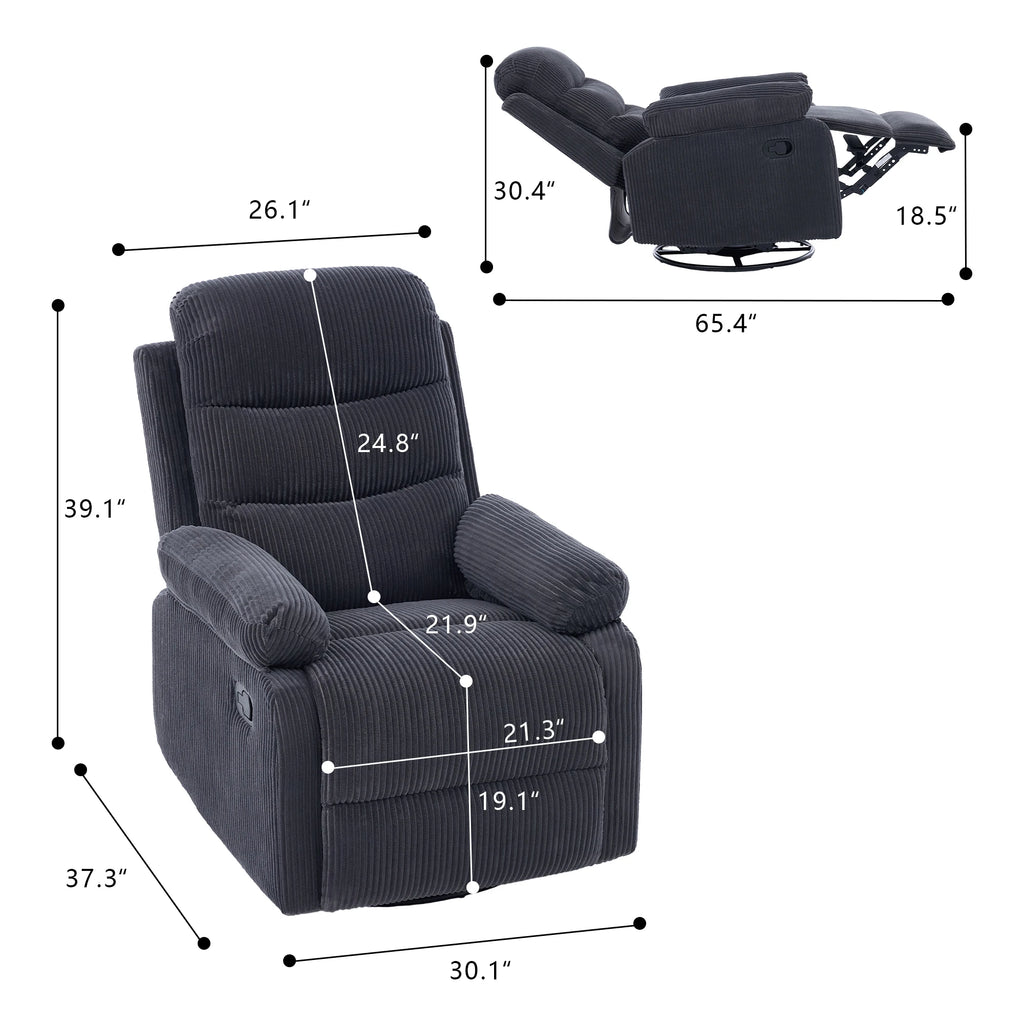 Oversized Corduroy Swivel Recliner Chair