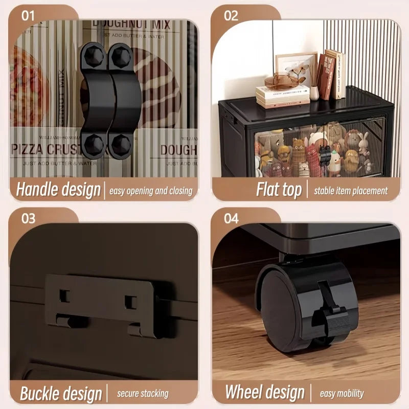 Foldable Storage Cabinet with Clear Double Doors & Wheels