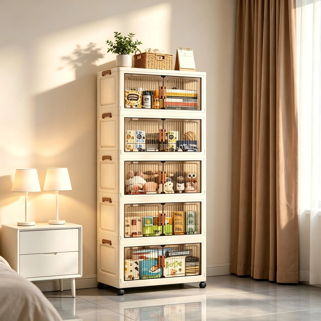 19.7 Inch 3 to 6-Tier Foldable Storage Cabinet with Wheels