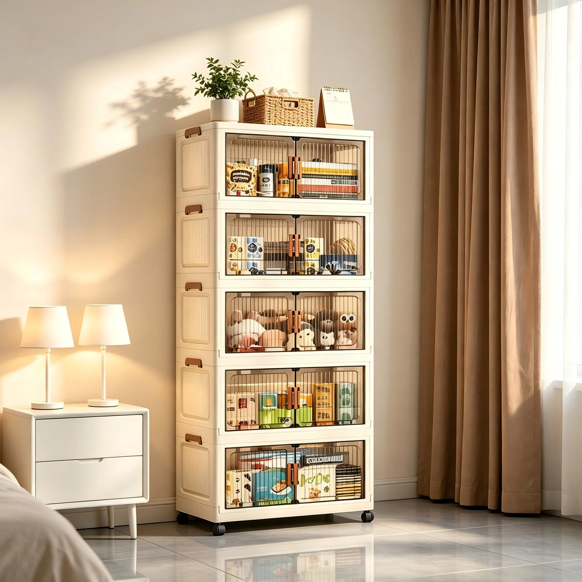 19.7 Inch 3 to 6-Tier Foldable Storage Cabinet with Wheels