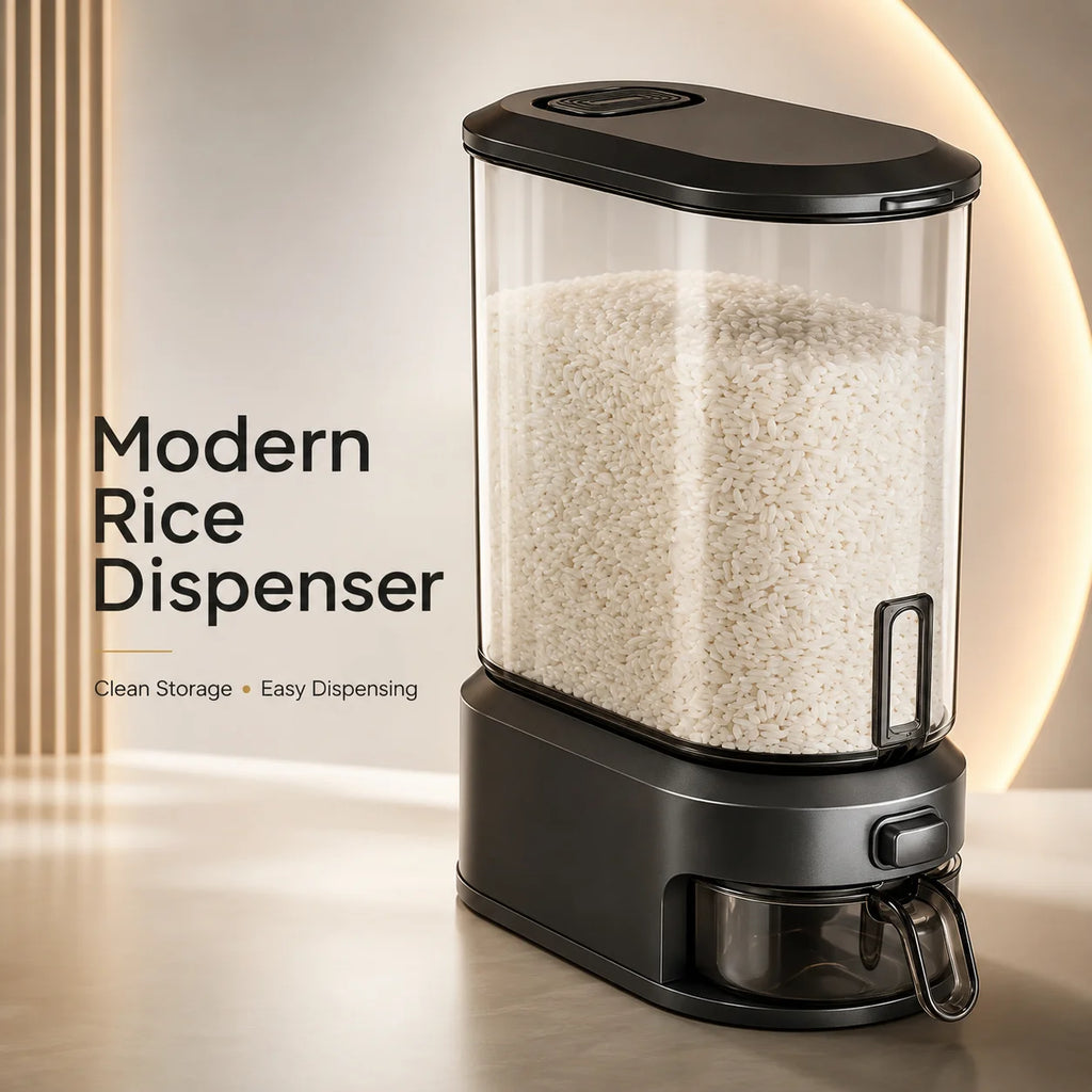 Black Transparent Rice Dispenser with Measuring Cup