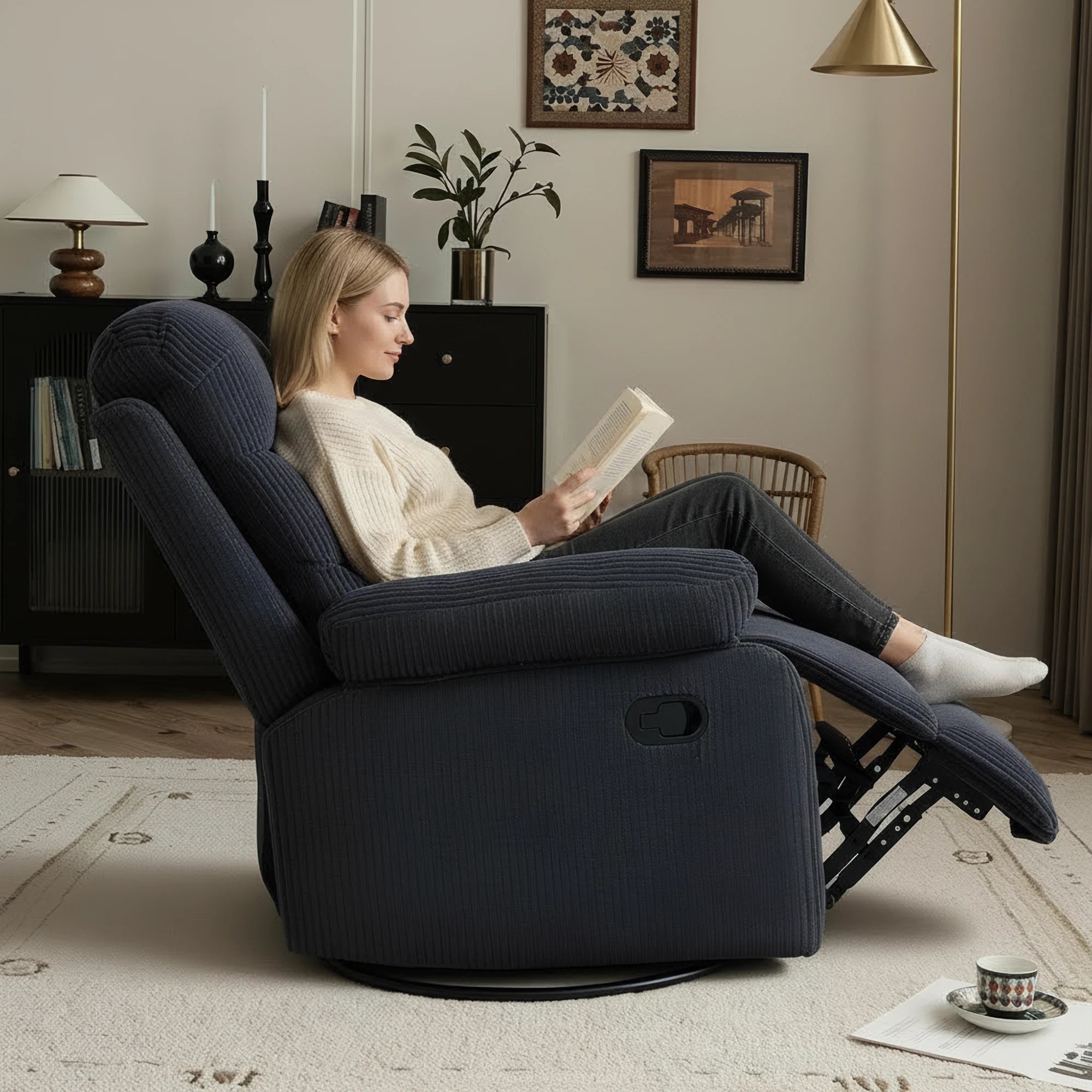 Oversized Corduroy Swivel Recliner Chair