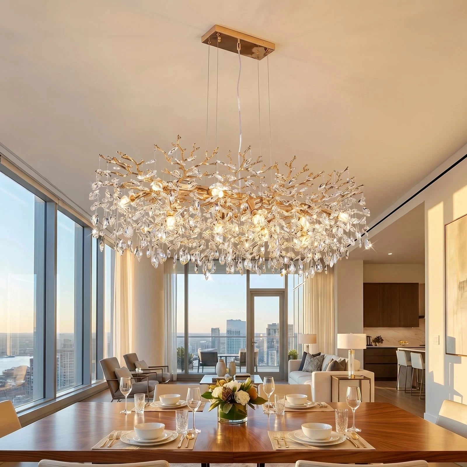 Luxury Gold Tree-Shaped Crystal Chandelier