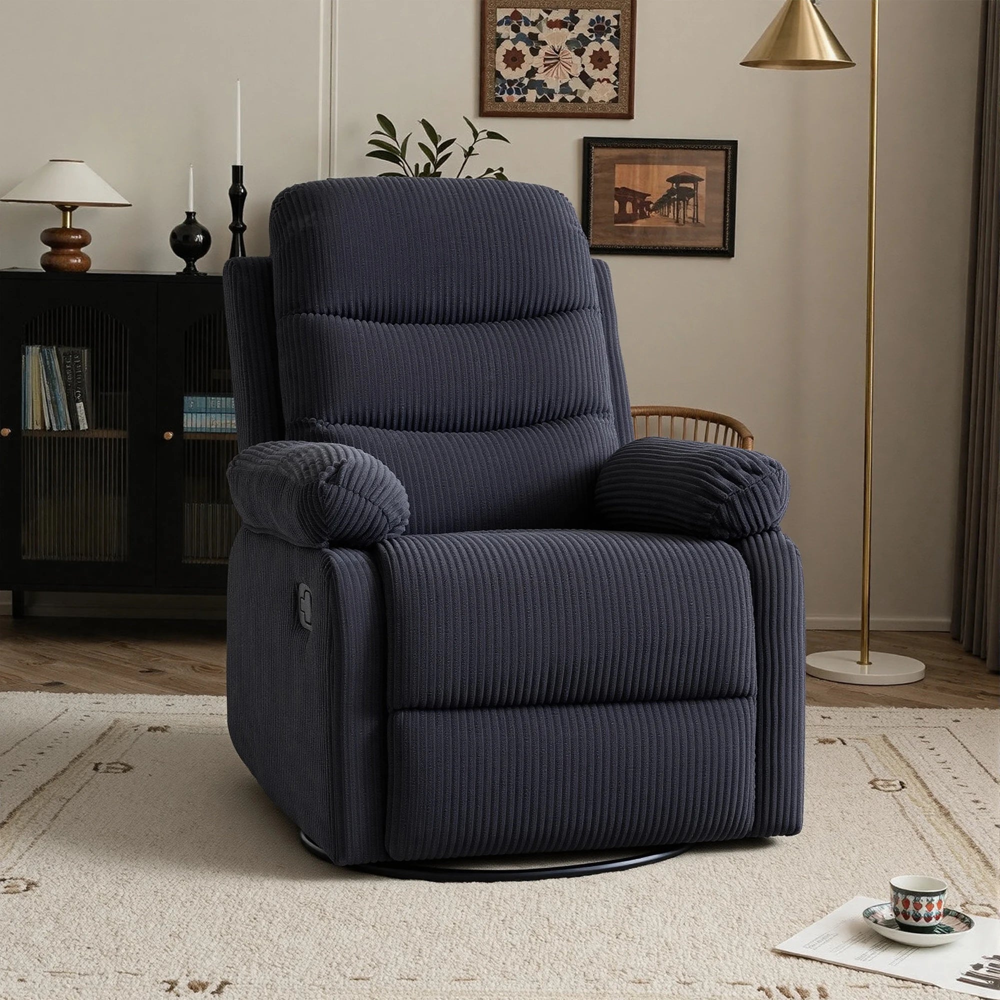 Oversized Corduroy Swivel Recliner Chair