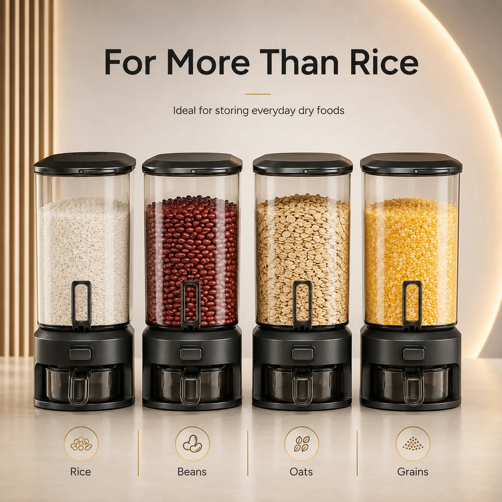Black Transparent Rice Dispenser with Measuring Cup