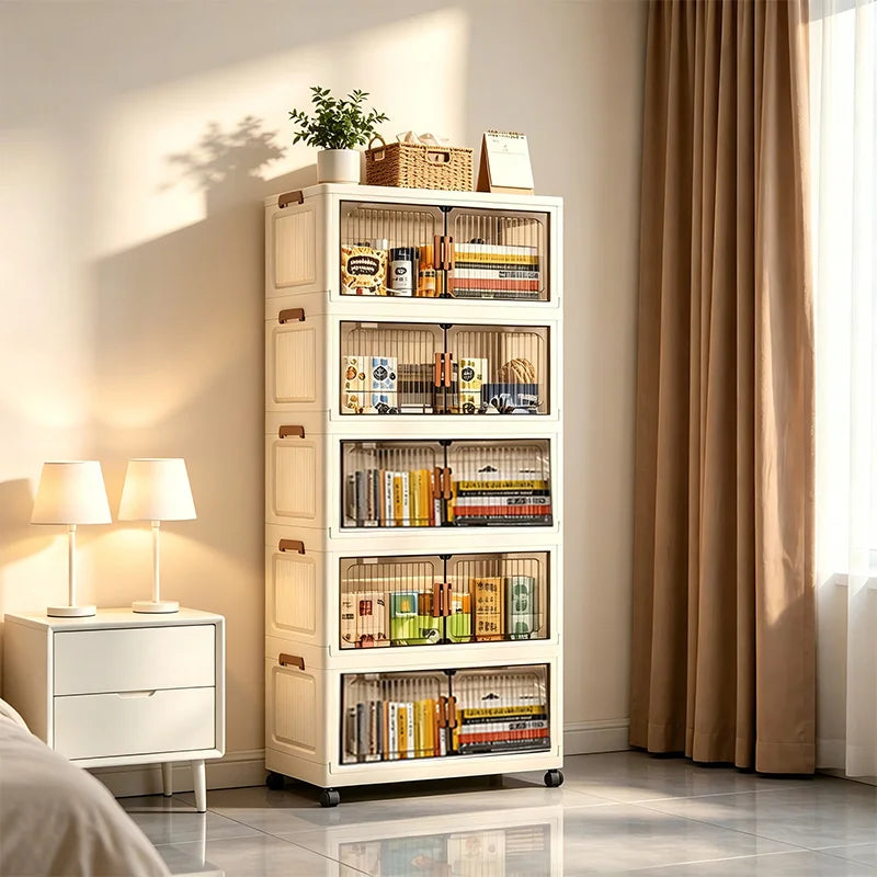 19.7 Inch 3 to 6-Tier Foldable Storage Cabinet with Wheels
