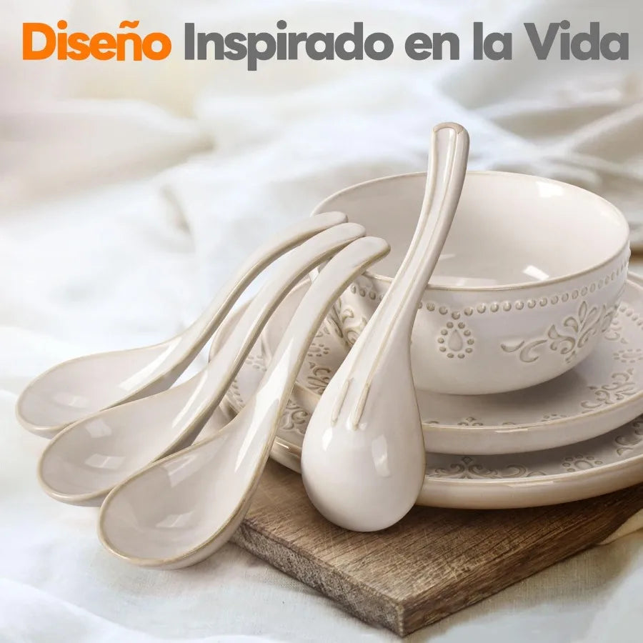 16-Piece Embossed White Ceramic Dinnerware Set – Service for 4