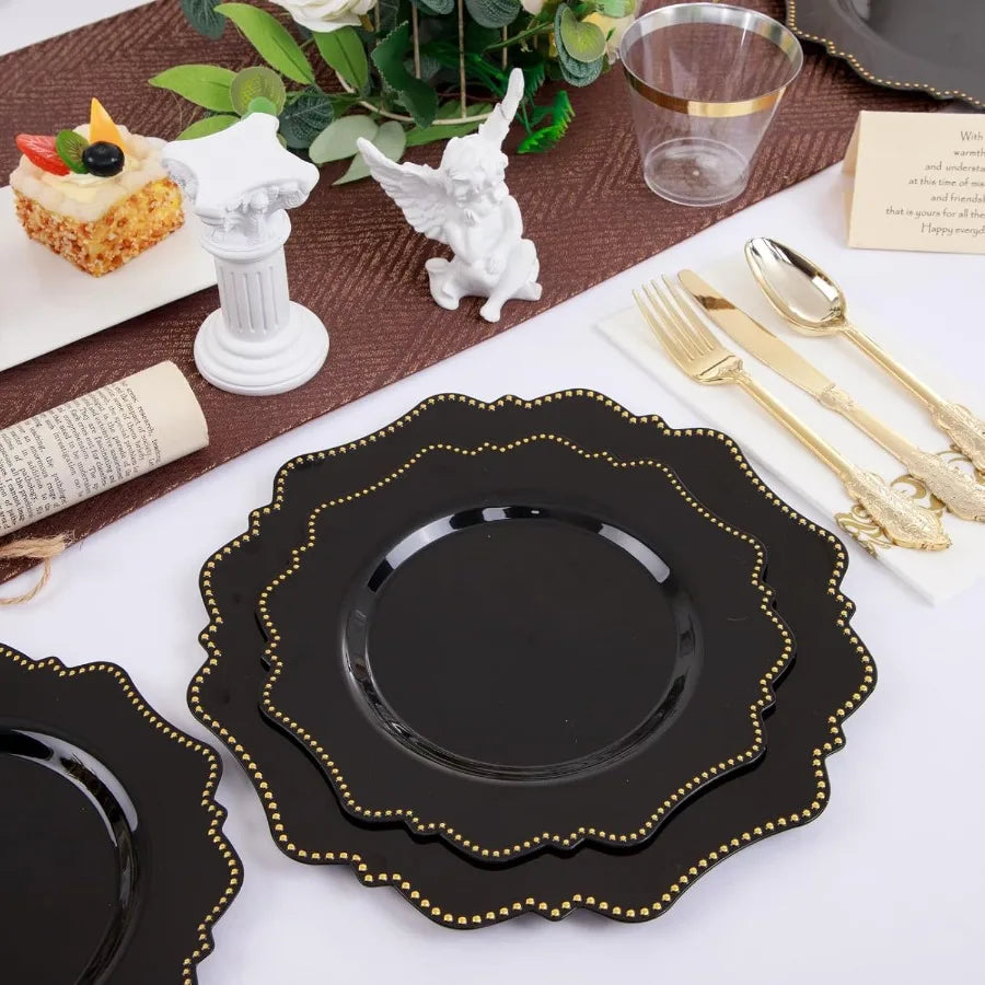 175-Piece Black Dinnerware Set with Disposable Silverware for 25 Guests