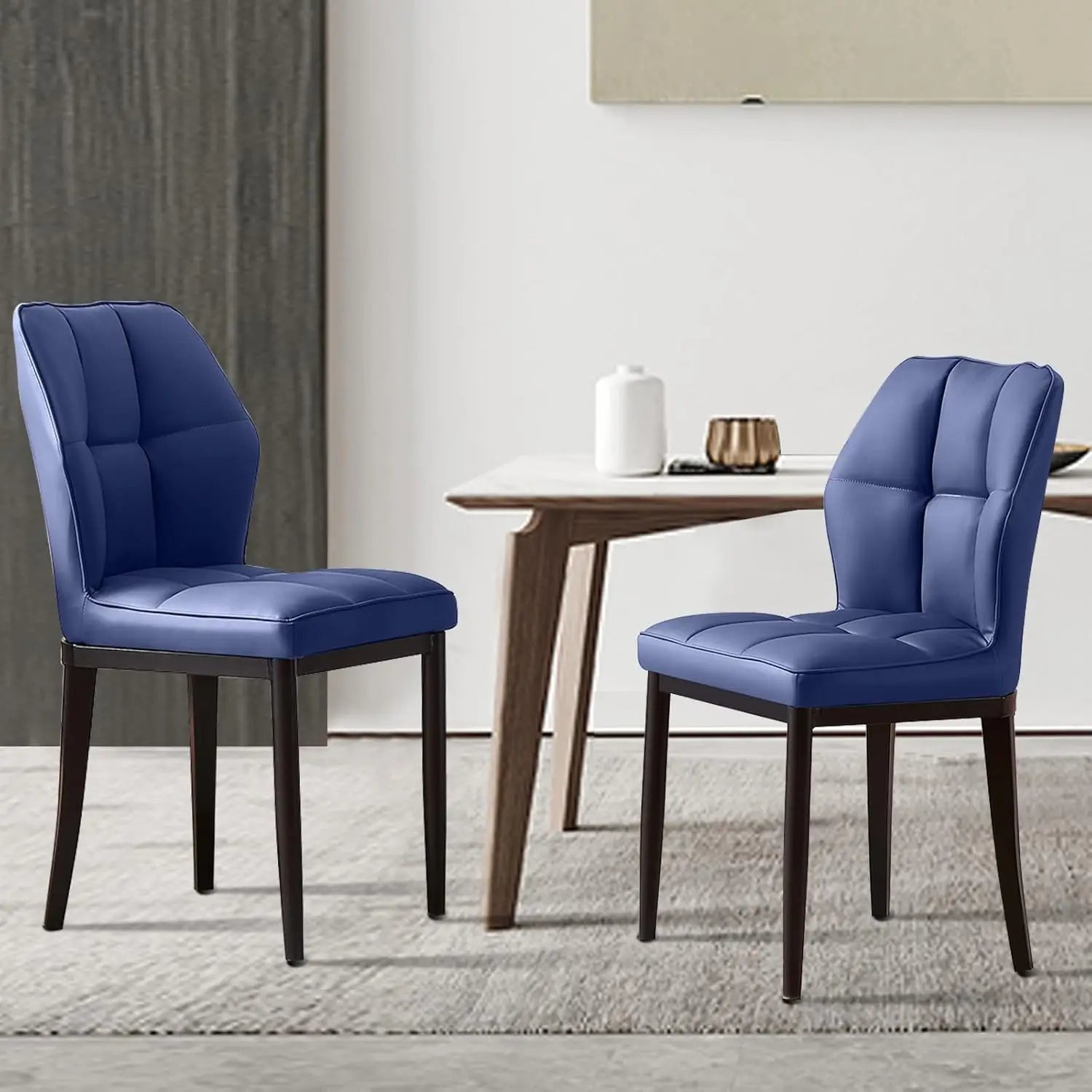 Set of 2 – Mid-Century Modern Upholstered Leather Dining Chairs
