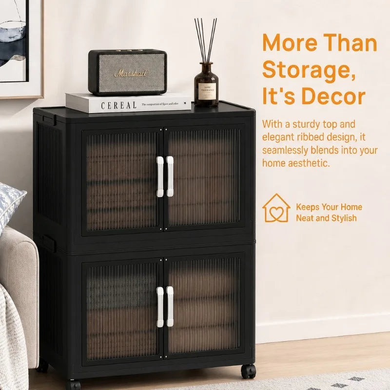 5-Tier Foldable Plastic Storage Cabinet with Wheels
