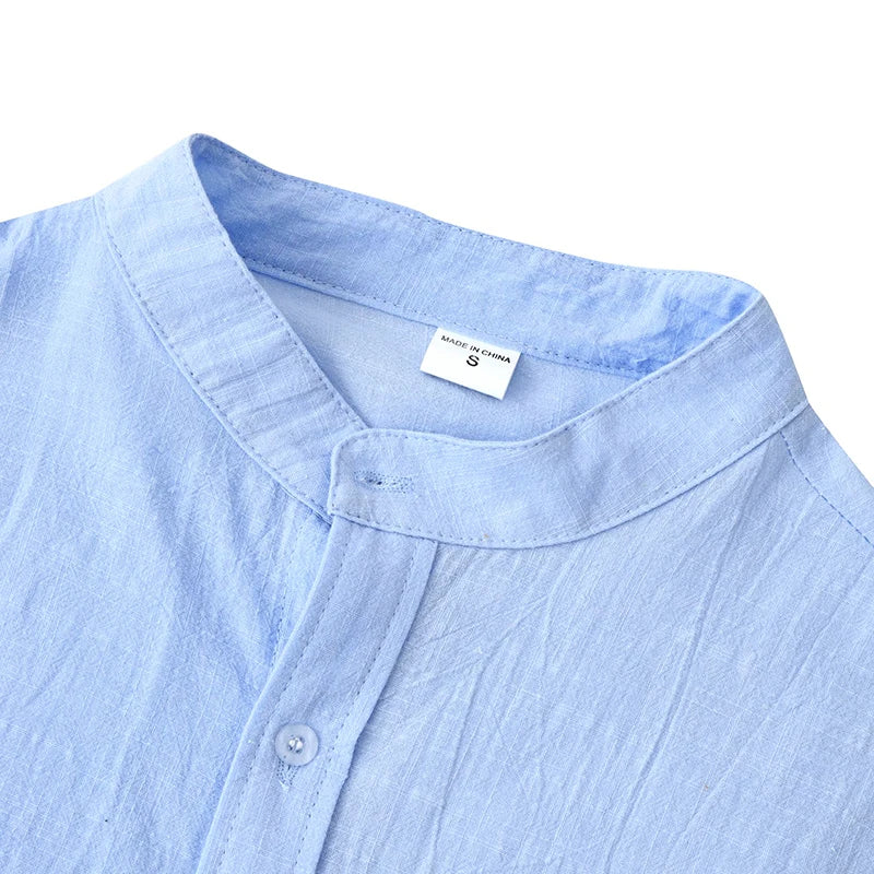 Men’s Casual Long Sleeve Mock Neck Solid Color Button-Up Shirt