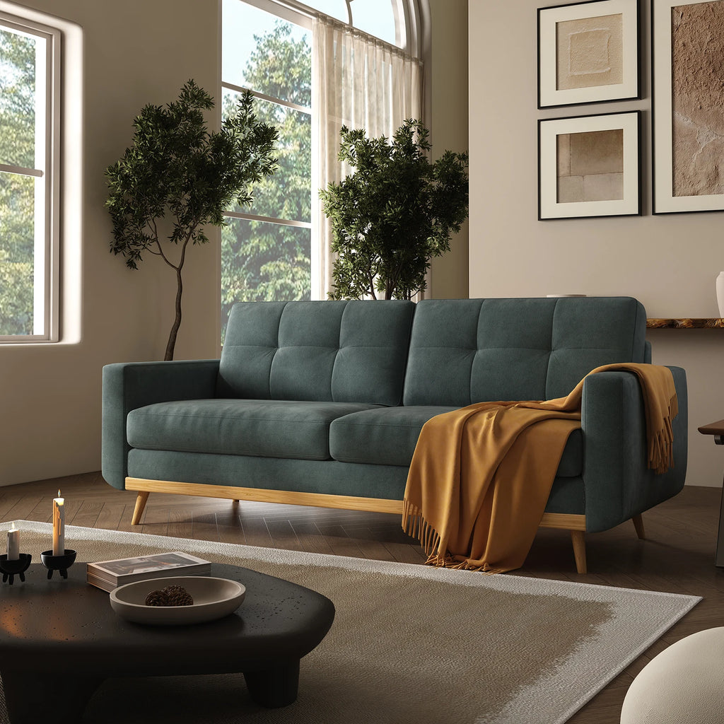 Mid-Century Modern Loveseat Sofa with Wooden Legs