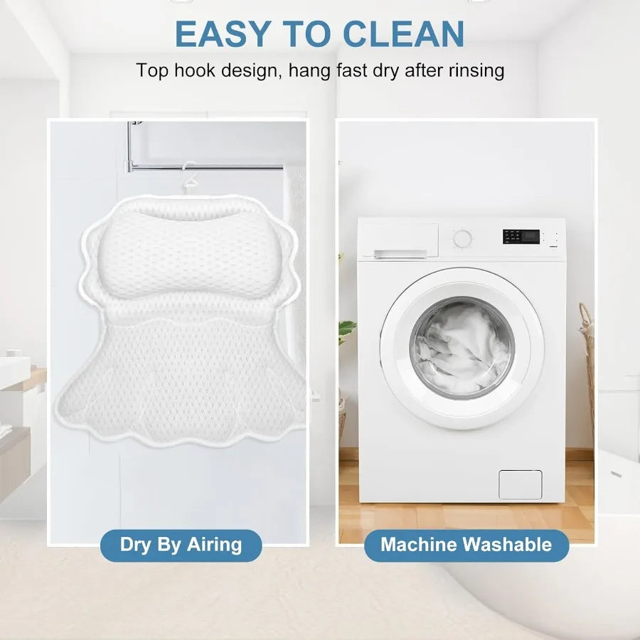 Relaxing Bath Pillow, 4D Breathable Air Mesh, Ergonomic Design, Strong Suction Cups
