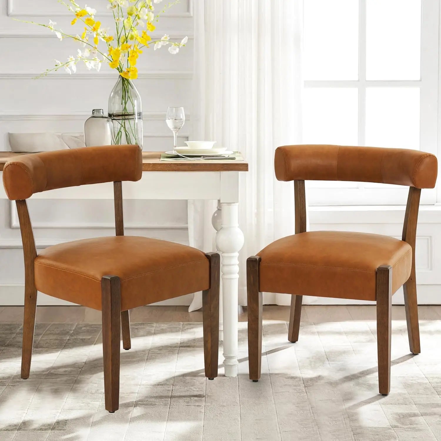 Wooden Dining Chairs, Set of 4, Upholstered Linen Fabric