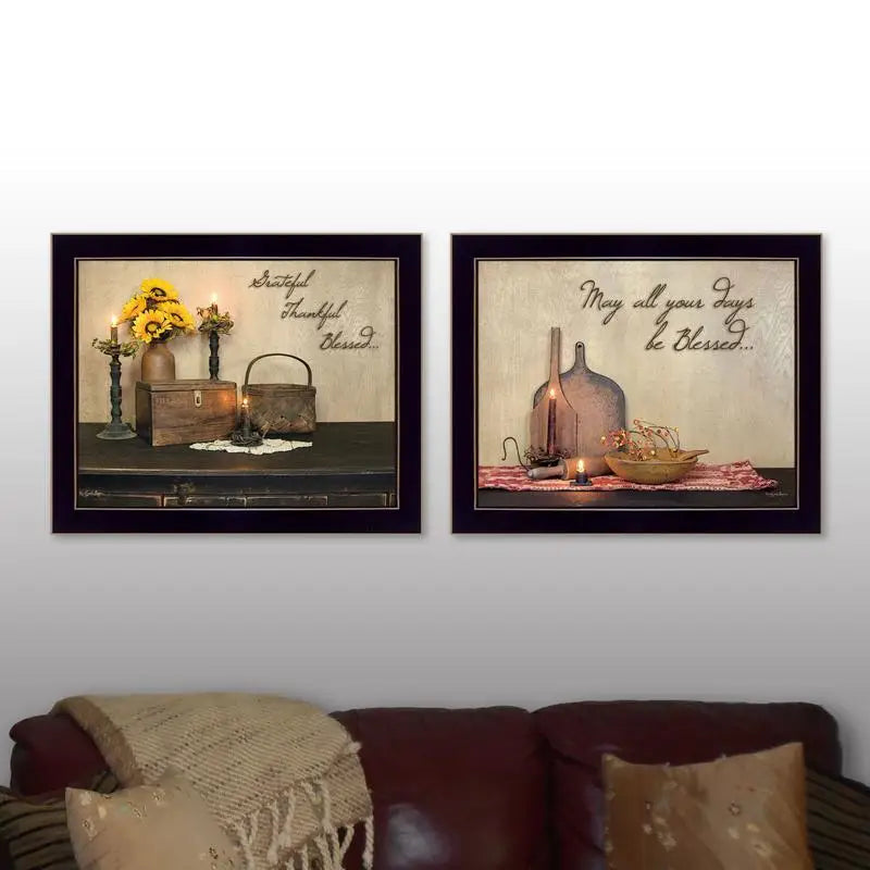 Twice Blessed 2-Piece Vignette Printed Wall Art, Ready to Hang Black Framed Poster