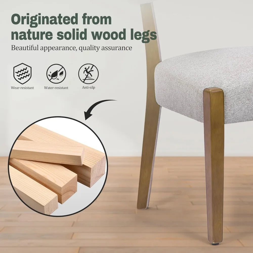 Wooden Dining Chairs, Set of 4, Upholstered Linen Fabric