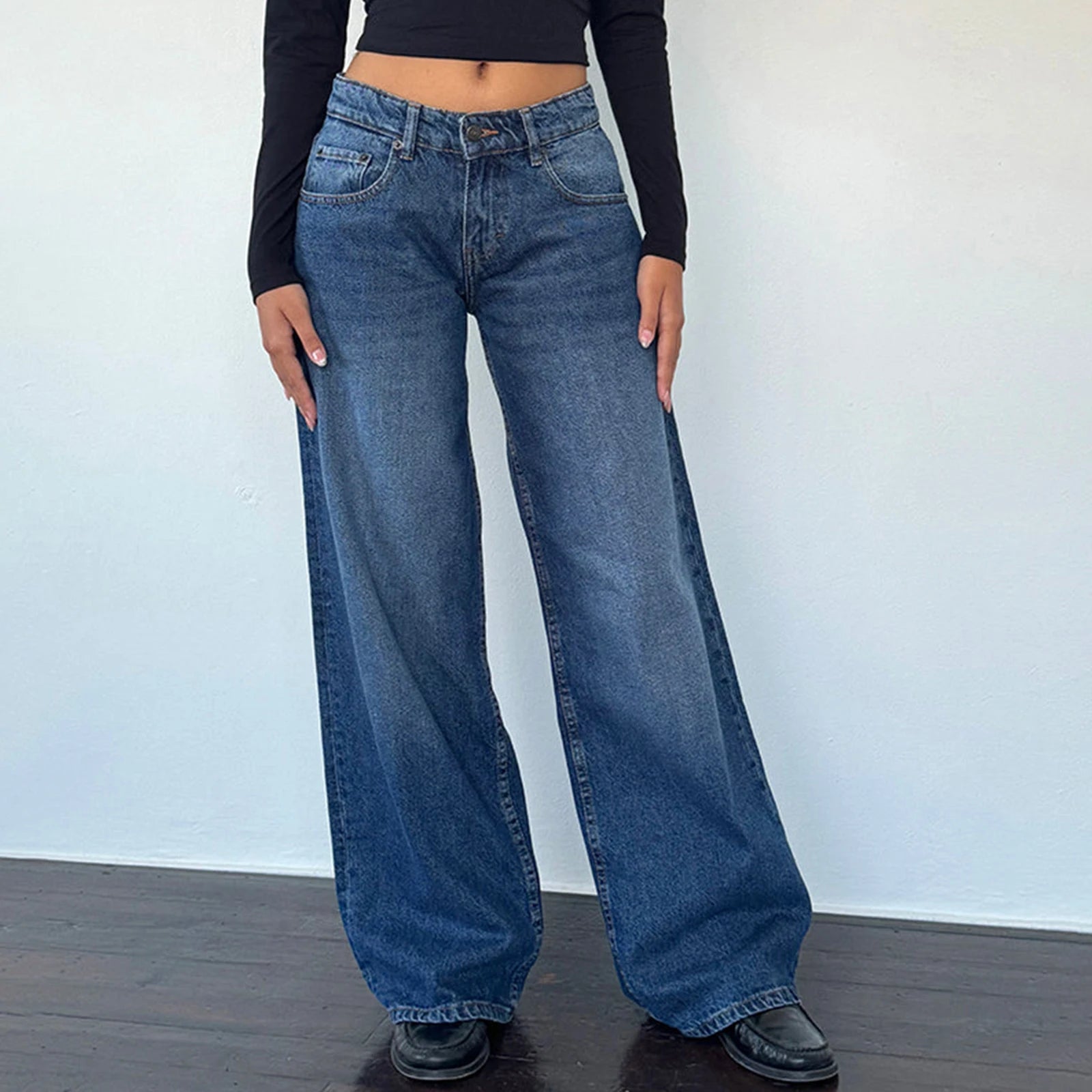 Baggy Denim Jeans for Women – Low Rise, Casual Straight Leg with Pockets