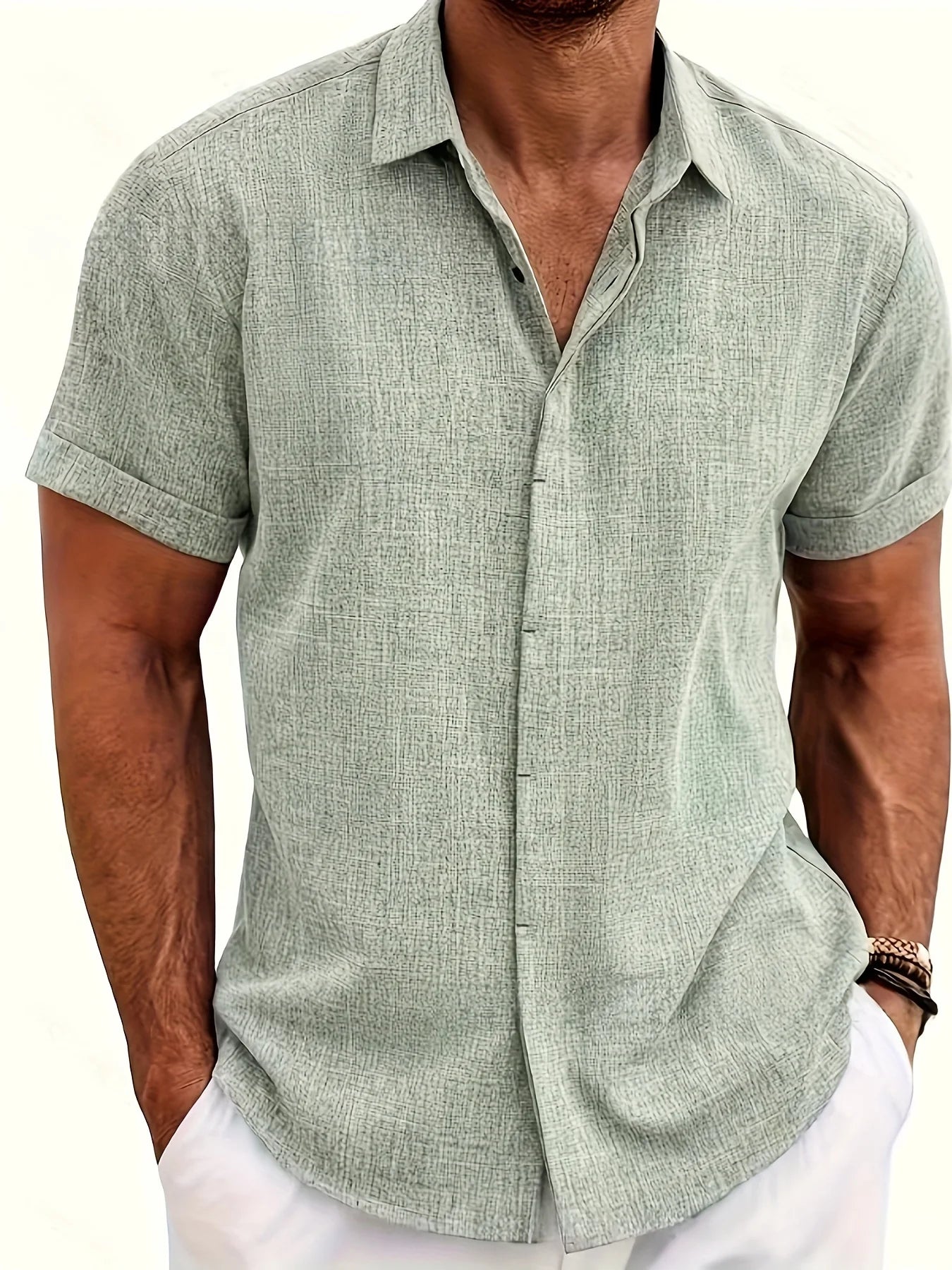 Men's Double Front Hemp Cardigan Lapel Short Sleeve Shirt – High Quality