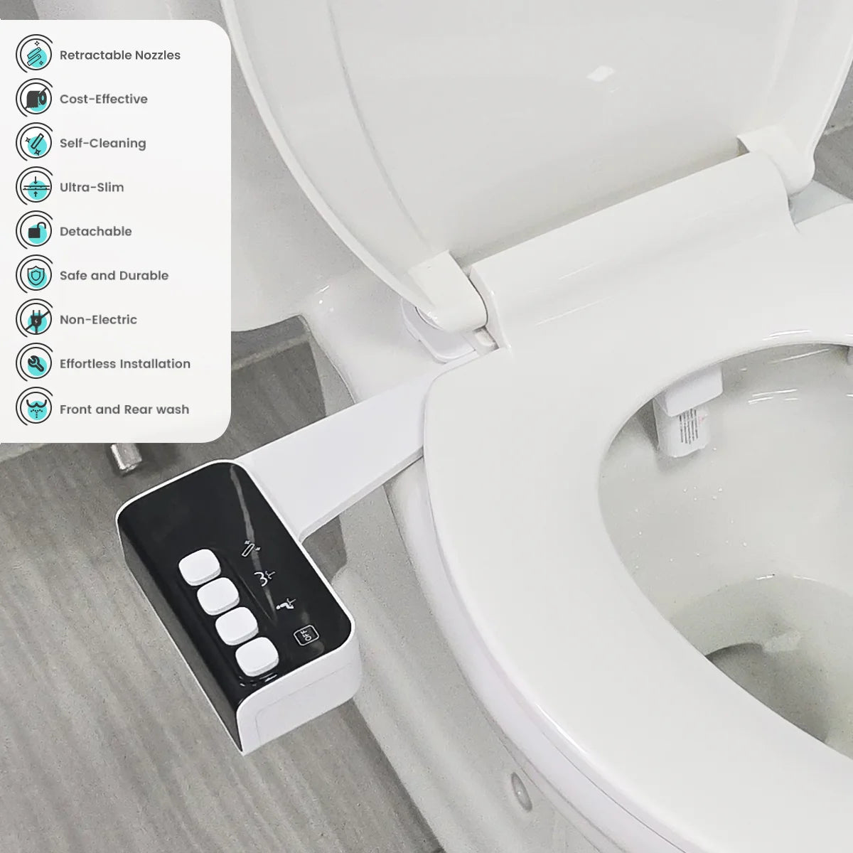 Non-Electric Bidet Toilet Seat – Ultra Slim Design with Adjustable Water Pressure Control