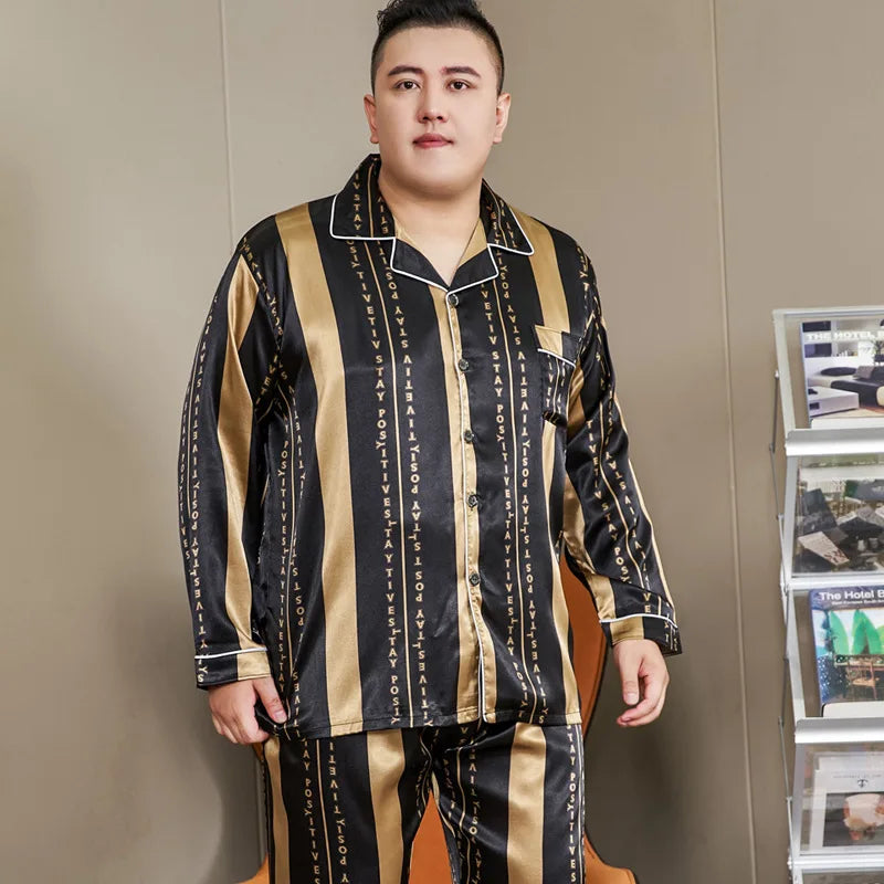 Plus Size Men’s Ice Silk Satin Pajama Set – Cool, Casual & Luxurious Sleepwear