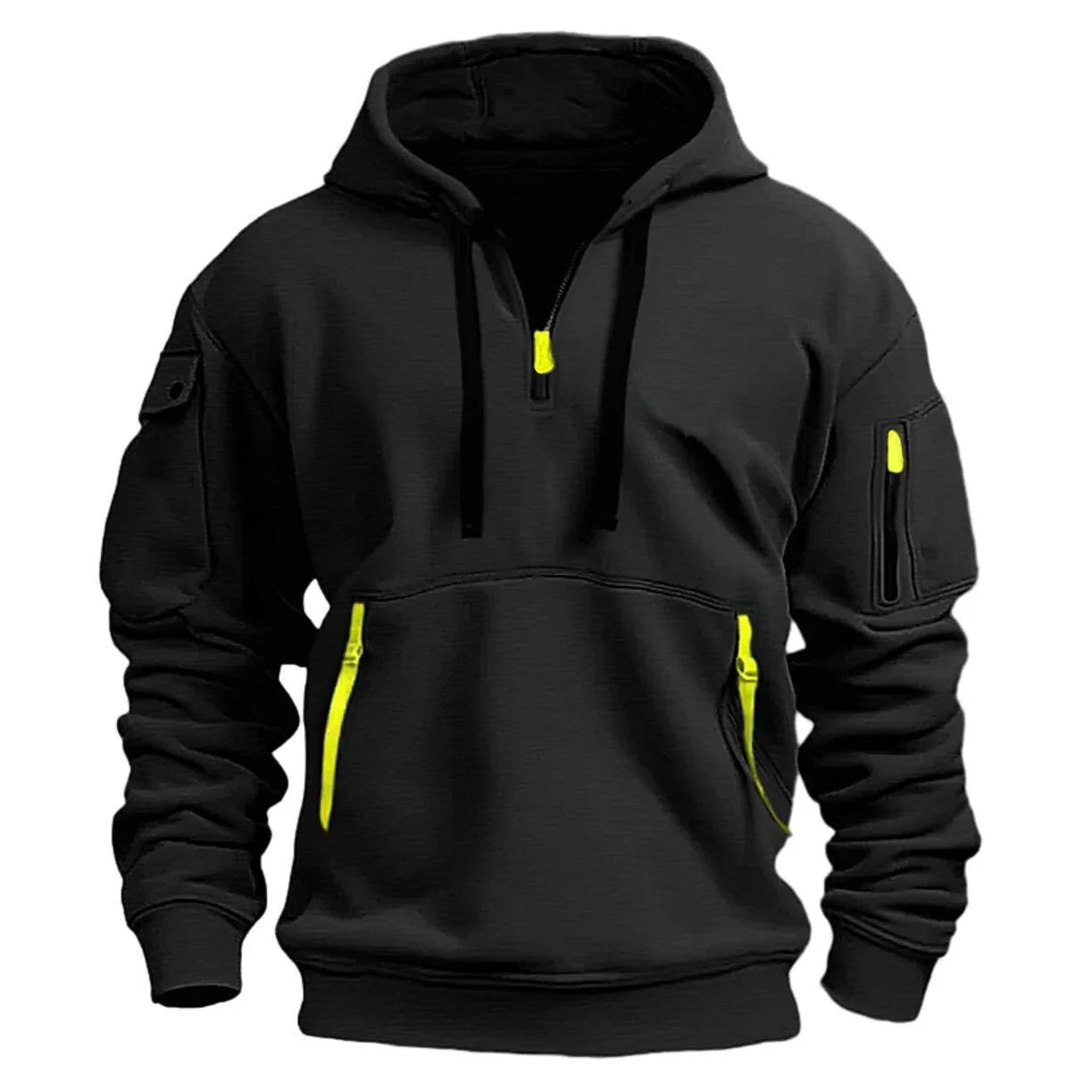 Plus Size Multi-Pocket Zipper Fleece Pullover Hooded Sweatshirt - Unisex