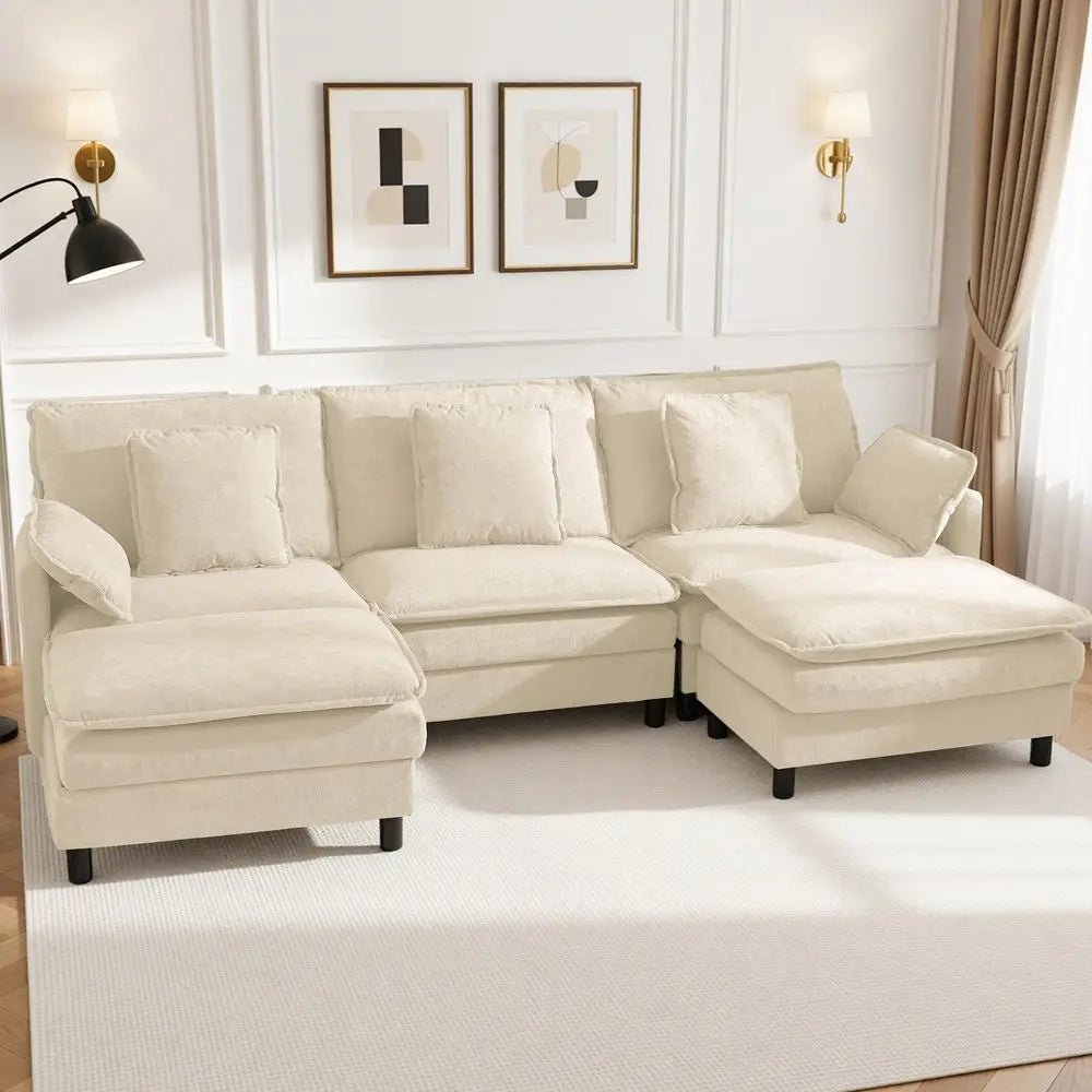 Modular Sectional Sofa with Ottoman –  U-Shaped