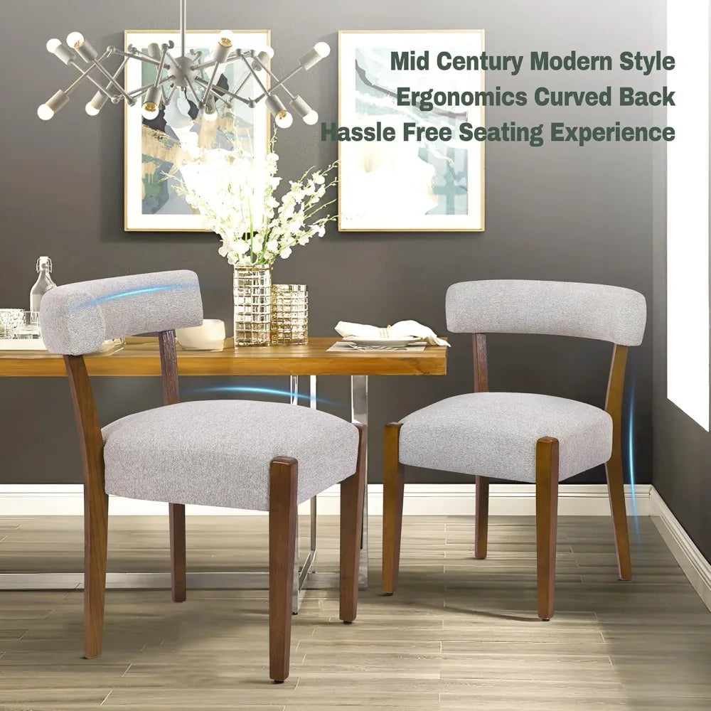 Wooden Dining Chairs, Set of 4, Upholstered Linen Fabric