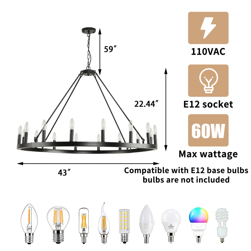 16-Light Wagon Wheel Chandelier