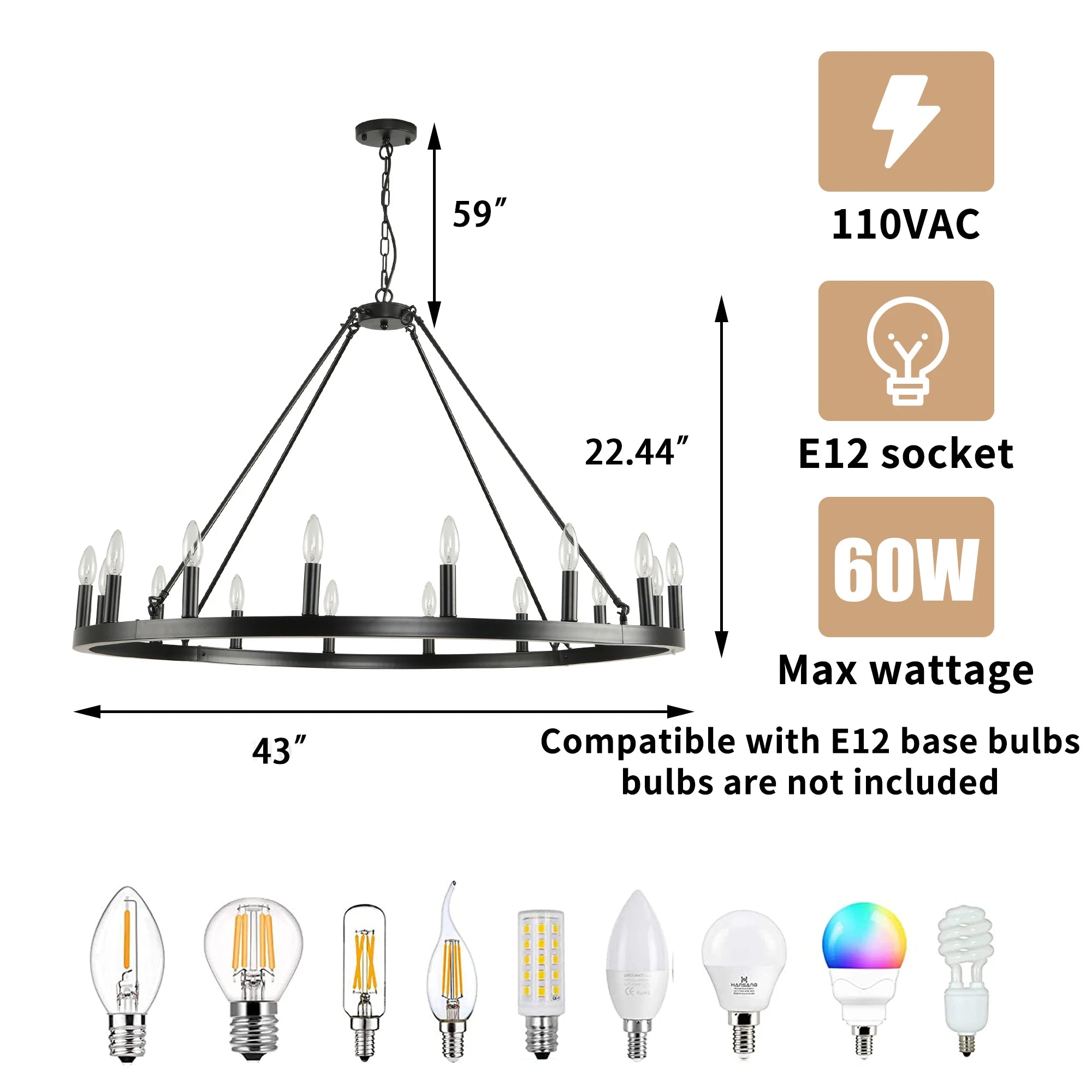 16-Light Wagon Wheel Chandelier