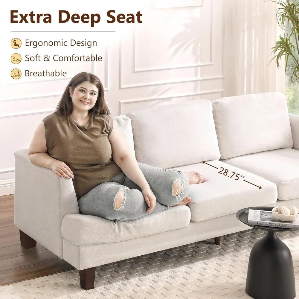 89" 3-Seated Comfy Couch with Deep Seats, Mid-Century Modern Upholstered