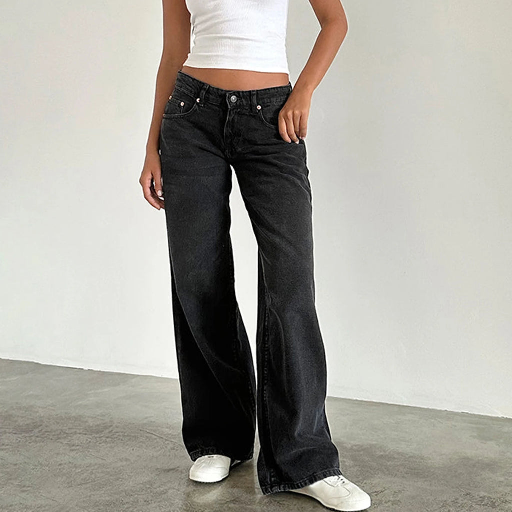 Baggy Denim Jeans for Women – Low Rise, Casual Straight Leg with Pockets