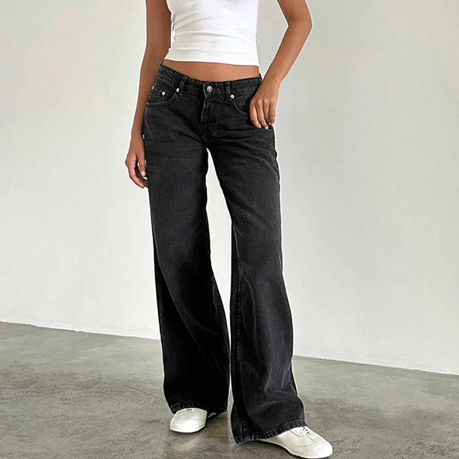 Baggy Denim Jeans for Women – Low Rise, Casual Straight Leg with Pockets