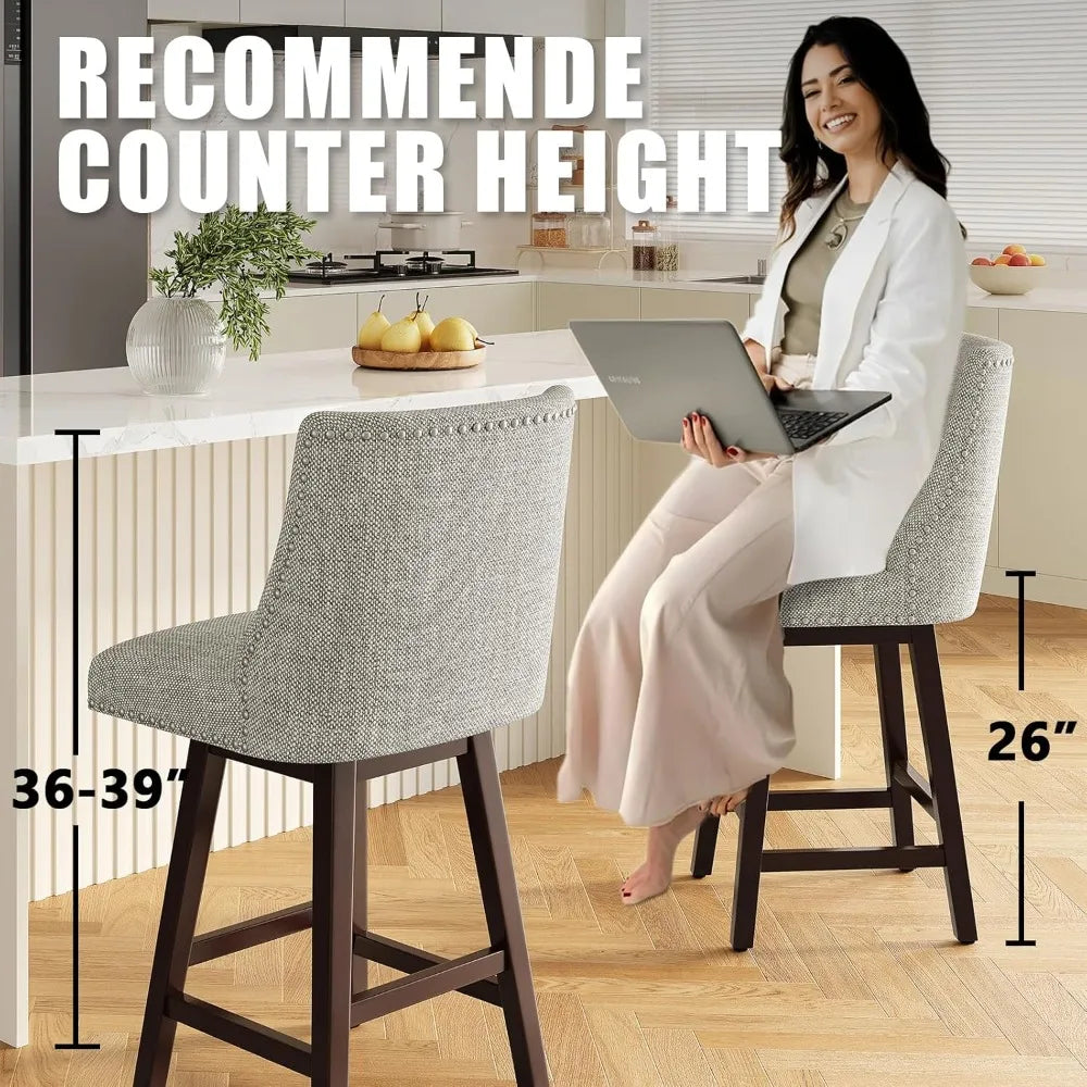 Set of 4 – 26" Modern Swivel Bar Stools with Upholstered Backs