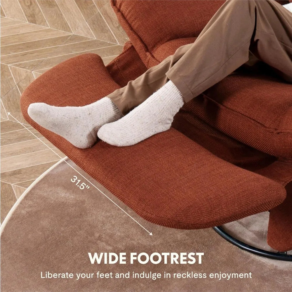Lotus Oversized 360° Swivel Rocker Recliner, Fabric Glider with Side Pocket