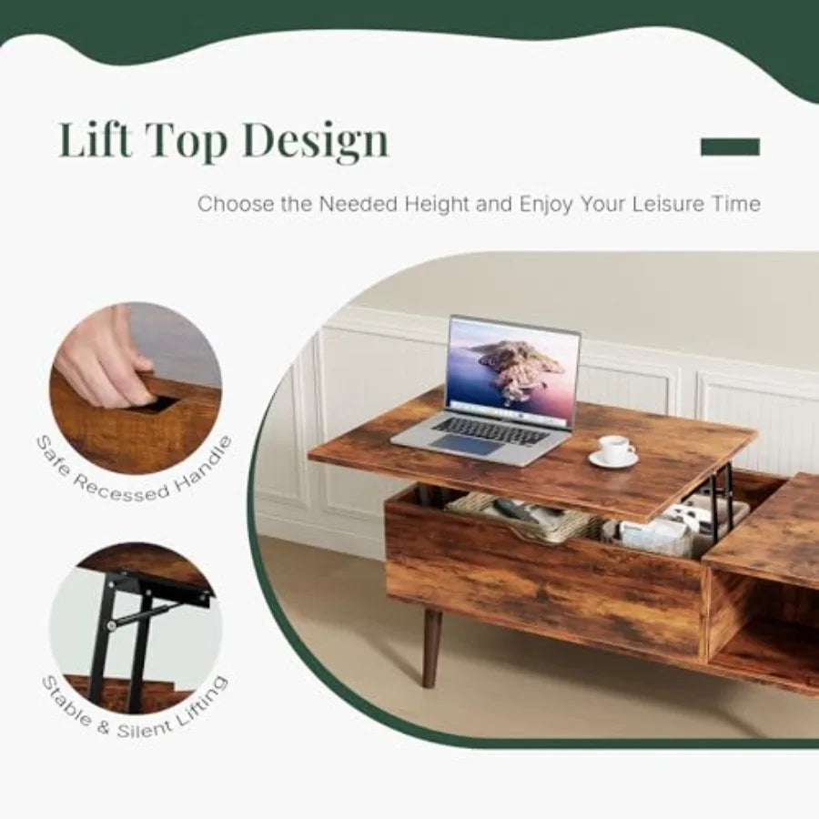 Wood Lift Top Coffee Table with Hidden Storage