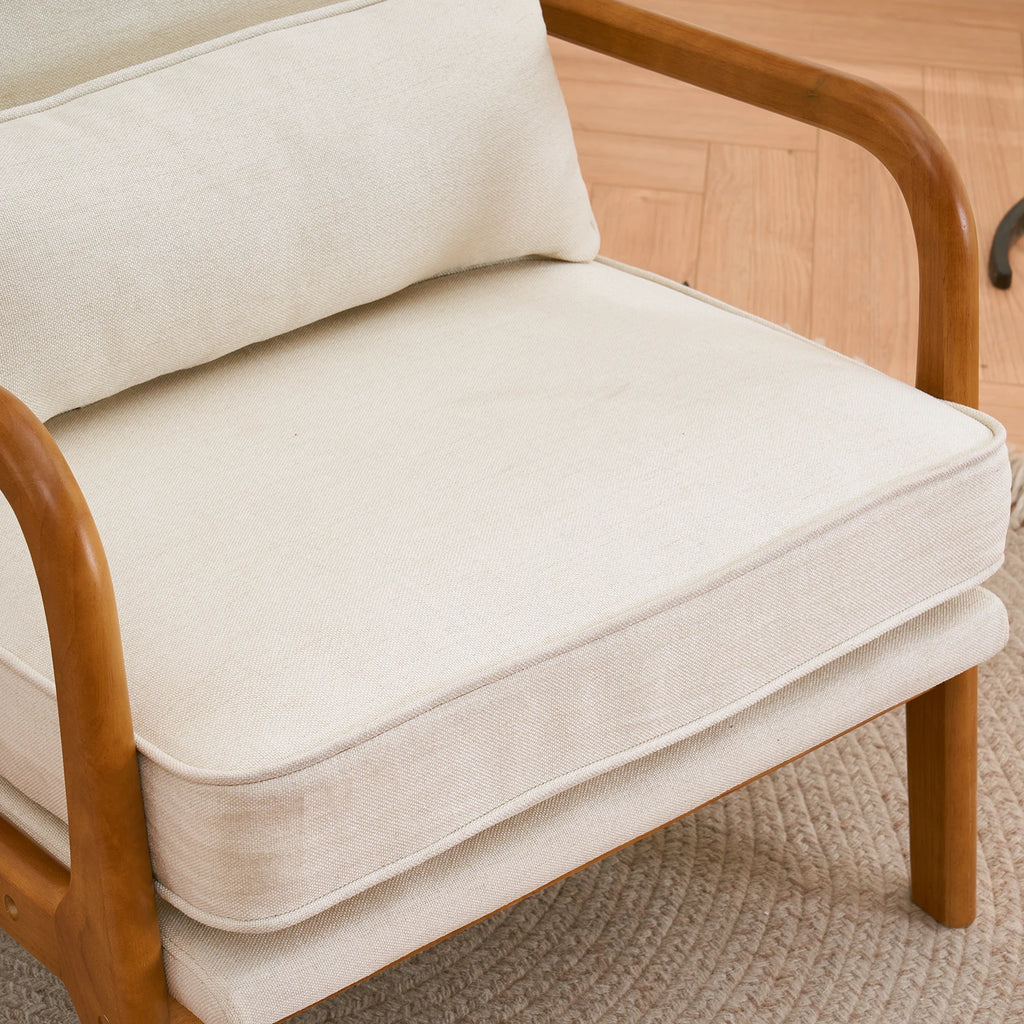 Off-White Upholstered Oak Indoor Lounge Chair