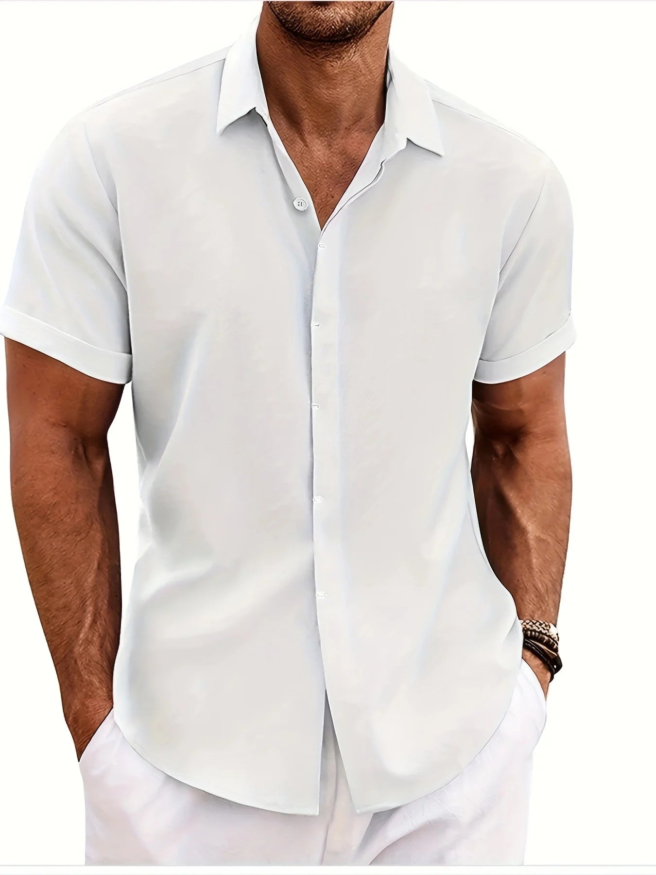 Men's Double Front Hemp Cardigan Lapel Short Sleeve Shirt – High Quality