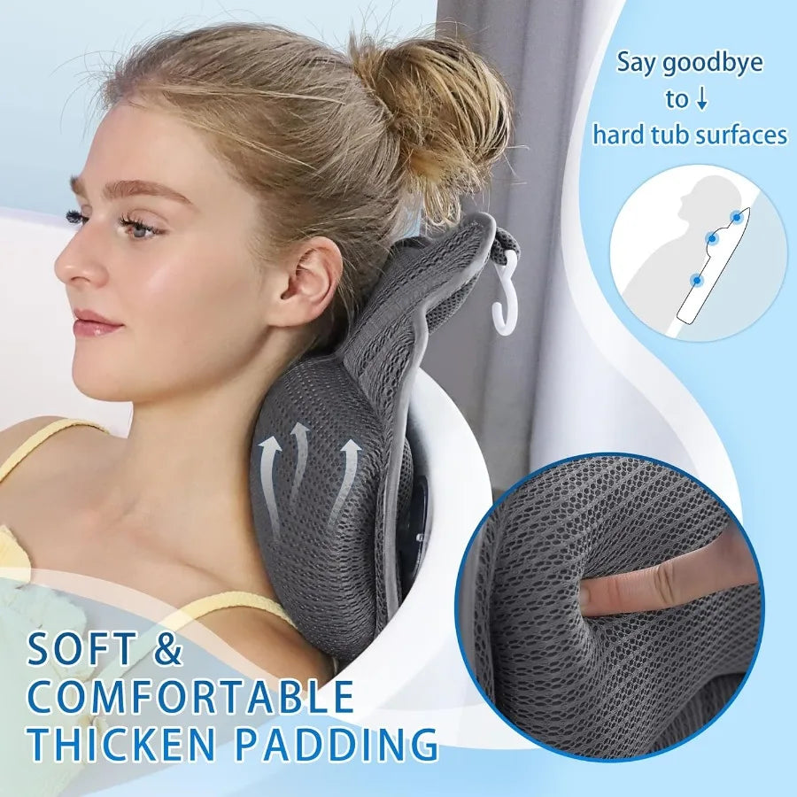 Luxury Bath Pillow with 4D Mesh Design, Ergonomic Support, Suction Cups