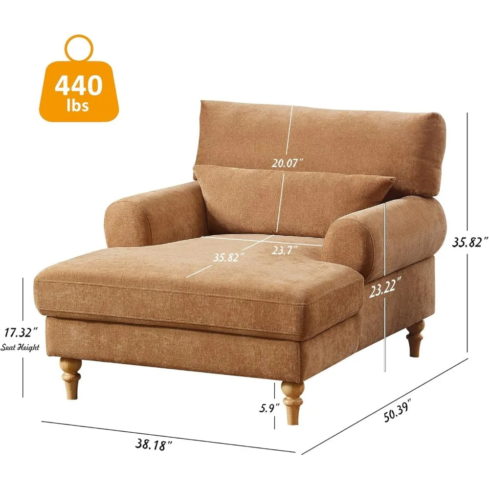 Modern Chaise Lounge Chair with Adjustable Backrest, Upholstered
