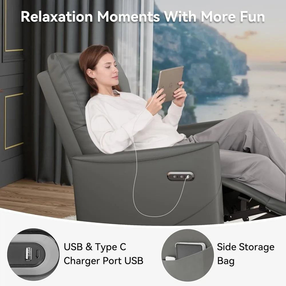 Power Swivel Rocker Recliner Chair with Lumbar Support & USB