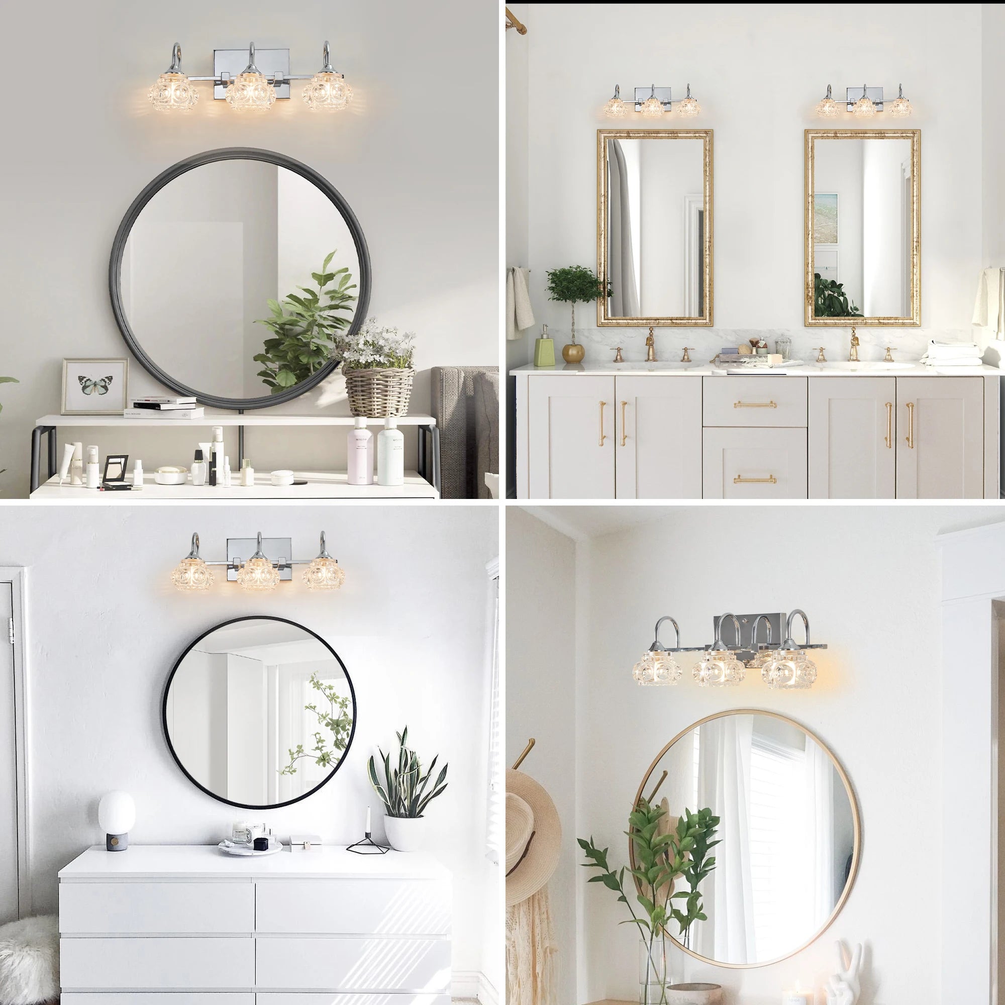 17" Brushed Nickel Finish Vintage Crystal Vanity Light – Elegant 3-Light Bathroom Mirror Fixture with Clear Glass Shades