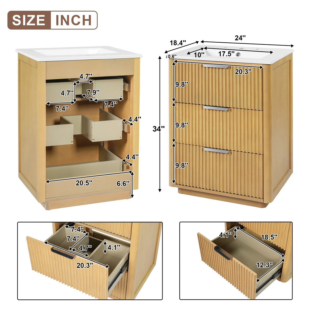 24" Modern Luxury Bathroom Vanity with Ceramic Sink